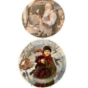 VTG 80s Norman Rockwell Fine China Christmas Plates Courtship Santa Workshop